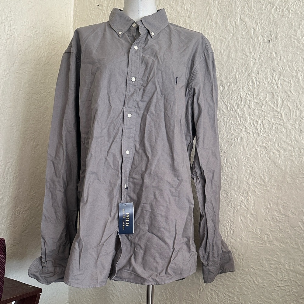 Polo Ralph Lauren Gray Blue Horse Button Down Men’s Shirt XXL NWT 100% Cotton